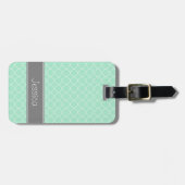 Mint en grijs Quatrefoil Patroon op maat Bagagelabel (Voorkant horizontaal)