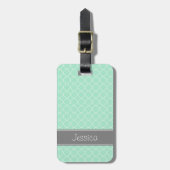 Mint en grijs Quatrefoil Patroon op maat Bagagelabel (Voorkant verticaal)