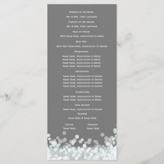 Mint en Grijs Twinkle Lights Wedding Program Programmakaart (Achterkant)