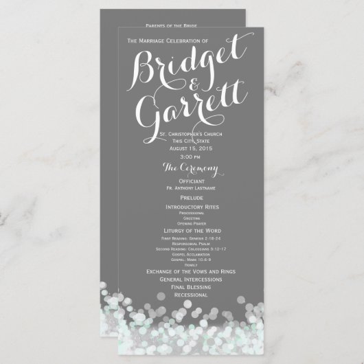 Mint en Grijs Twinkle Lights Wedding Program Programmakaart (Voorkant / Achterkant)