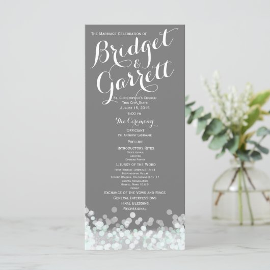 Mint en Grijs Twinkle Lights Wedding Program Programmakaart (Staand voorkant)