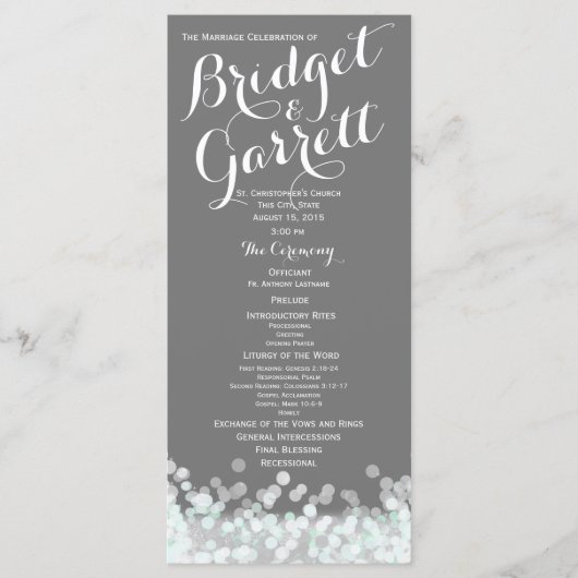 Mint en Grijs Twinkle Lights Wedding Program Programmakaart (Voorkant)