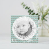 Mint en grijs Uw Baby Flat Photo Cards Feestdagenkaart (Staand voorkant)