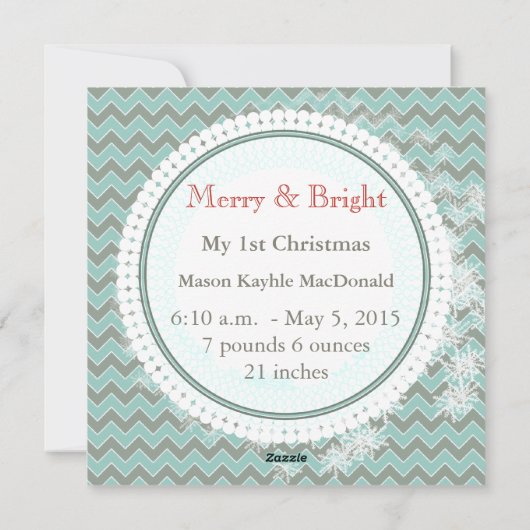 Mint en grijs Uw Baby Flat Photo Cards Feestdagenkaart (Achterkant)