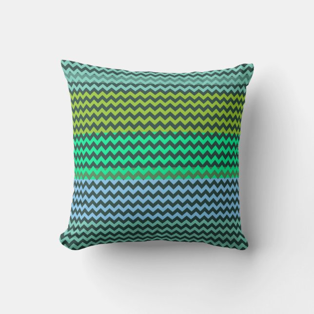 Mint en groen Chevron Zigzag Stripe Pattern Kussen (Voorkant)