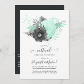 Mint en houtskool Floral Rustic Virtual Wedding Kaart (Voorkant / Achterkant)