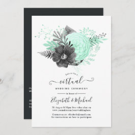 Mint en houtskool Floral Rustic Virtual Wedding Kaart