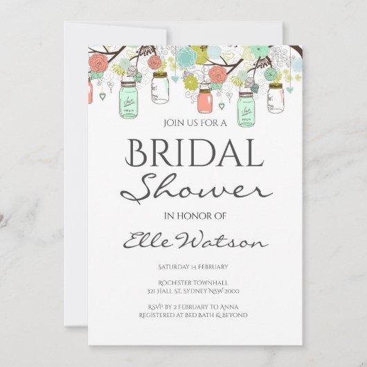 Mint en Koraal Bruidsfeest Uitnodiging, Trouwen Kaart (Voorkant)