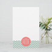 Mint en koraal Chevrons Aangepast monogram Briefpapier (Staand voorkant)