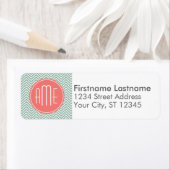 Mint en koraal Chevrons Aangepast monogram Etiket (Insitu)
