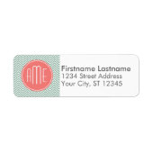 Mint en koraal Chevrons Aangepast monogram Etiket (Voorkant)