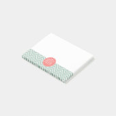 Mint en koraal Chevrons Aangepast monogram Post-it® Notes (Schuin)
