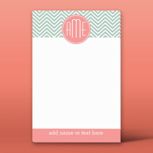 Mint en koraal Chevrons Aangepast monogram Post-it® Notes