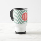 Mint en koraal Chevrons Aangepast monogram Reisbeker (Voorkant links)