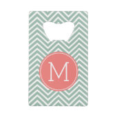 Mint en koraal Chevrons met aangepast monogram Creditkaart Flessenopener (Voorkant)
