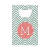 Mint en koraal Chevrons met aangepast monogram Creditkaart Flessenopener (Achterkant)