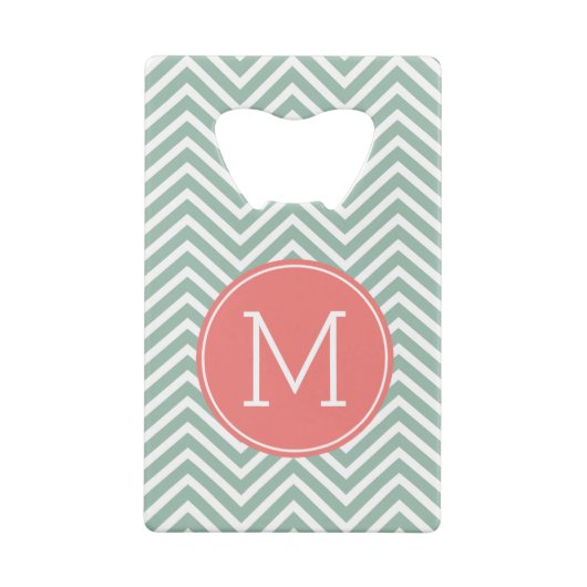 Mint en koraal Chevrons met aangepast monogram Creditkaart Flessenopener (Achterkant)
