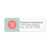 Mint en koraal Chevrons met aangepast monogram Etiket (Voorkant)