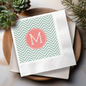 Mint en koraal Chevrons met aangepast monogram Servet