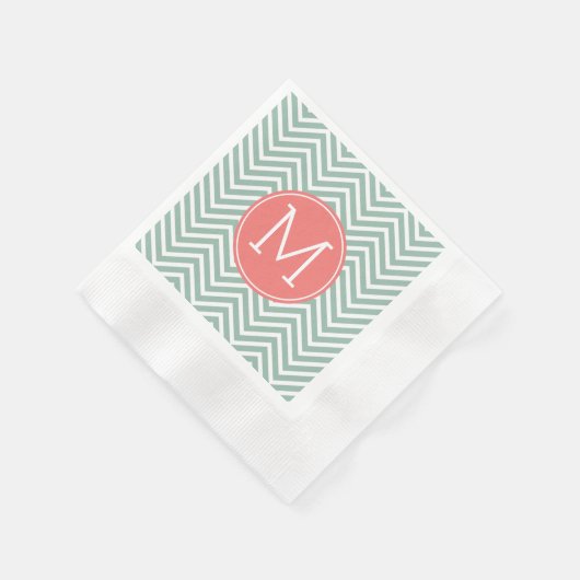 Mint en koraal Chevrons met aangepast monogram Servet (Hoek)