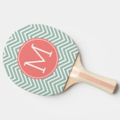 Mint en koraal Chevrons met aangepast monogram Tafeltennisbatje (Zijkant)