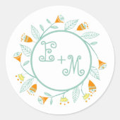 Mint en koraal - Floral Wedding Seal Ronde Sticker (Voorkant)