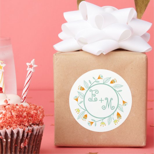 Mint en koraal - Floral Wedding Seal Ronde Sticker (Feest)