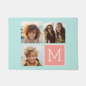 Mint en koraal fotocollage met aangepast monogram deurmat (Voorkant)