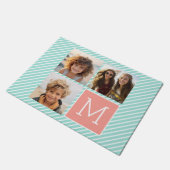 Mint en koraal fotocollage met aangepast monogram deurmat (Schuin)