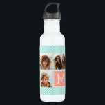 Mint en koraal fotocollage met aangepast monogram waterfles<br><div class="desc">Gebruik 3 vierkante foto's om een unieke gave te creëer. Of je kunt de schattige puppy houden en een trendy keepslag maken. Als u de afbeeldingen moet aanpassen,  klik op het aanpassingshulpmiddel om veranderingen aan te brengen.</div>
