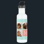 Mint en koraal fotocollage met aangepast monogram waterfles<br><div class="desc">Gebruik 3 vierkante foto's om een unieke gave te creëer. Of je kunt de schattige puppy houden en een trendy keepslag maken. Als u de afbeeldingen moet aanpassen,  klik op het aanpassingshulpmiddel om veranderingen aan te brengen.</div>