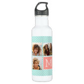 Mint en koraal fotocollage met aangepast monogram waterfles  (Voorkant)