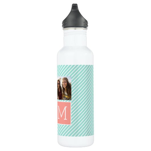 Mint en koraal fotocollage met aangepast monogram waterfles  (Rechts)