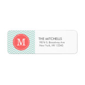 Mint en koraal Modern Chevron Custom Monogram Etiket (Voorkant)