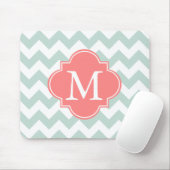 Mint en koraal Modern Chevron Custom Monogram Muismat (Met muis)