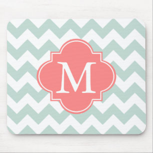 Mint en koraal Modern Chevron Custom Monogram Muismat