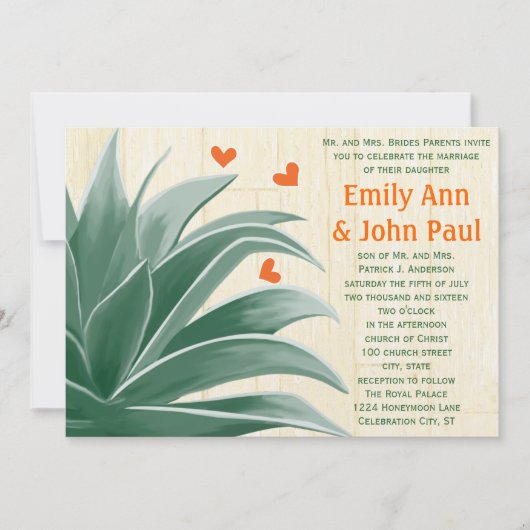 Mint en koraal Modern Succulent Wedding Invite Kaart (Voorkant)
