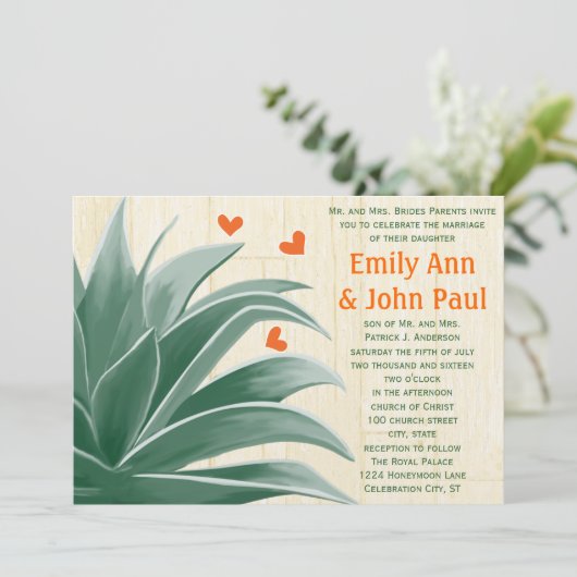 Mint en koraal Modern Succulent Wedding Invite Kaart (Staand voorkant)