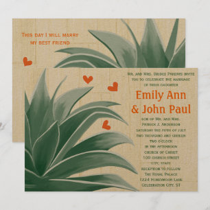 Mint en koraal Modern Succulent Wedding Invite Kaart
