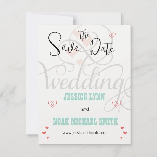 Mint en koraal sprookje bruiloft Save the Date Kaart (Voorkant)