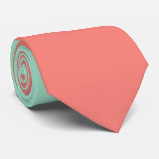 Mint en koraalkleurblok stropdas (Opgerold)