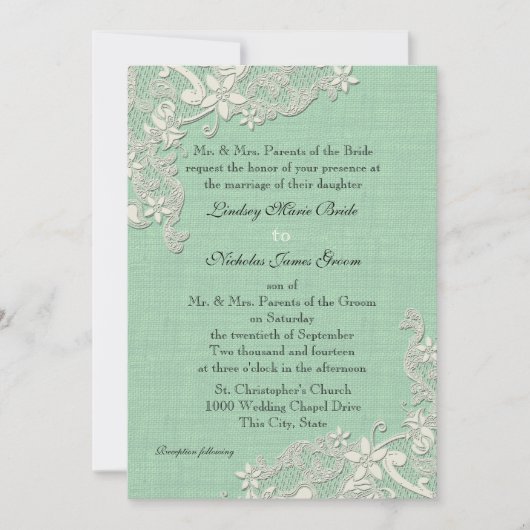 Mint en Lacey Ivory Bloemen Kaart (Voorkant)