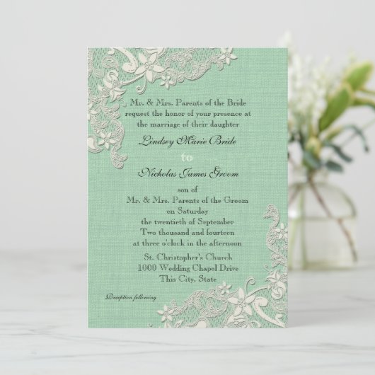 Mint en Lacey Ivory Bloemen Kaart (Staand voorkant)