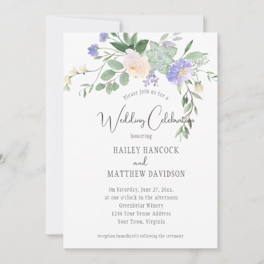 Mint en lavender Florals en Succulents Wedding Kaart (Voorkant)