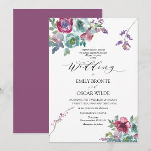 Mint en Mauve Floral Wedding Invitation Kaart