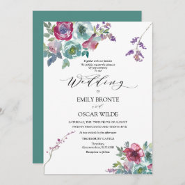Mint en Mauve Floral Wedding Invitation Kaart
