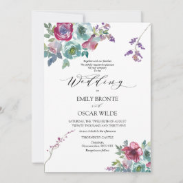 Mint en Mauve Floral Wedding Invitation Kaart