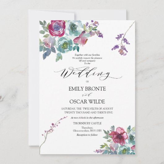 Mint en Mauve Floral Wedding Invitation Kaart (Voorkant)