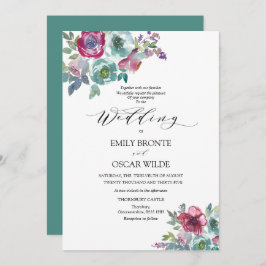 Mint en Mauve Floral Wedding Invitation Kaart