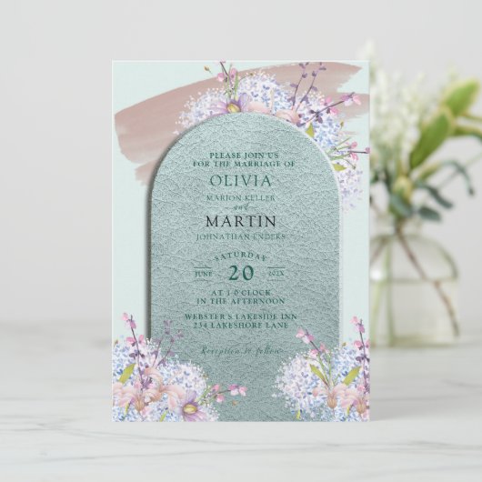 Mint en Mauve Modern Wedding Waterverf Kaart (Staand voorkant)